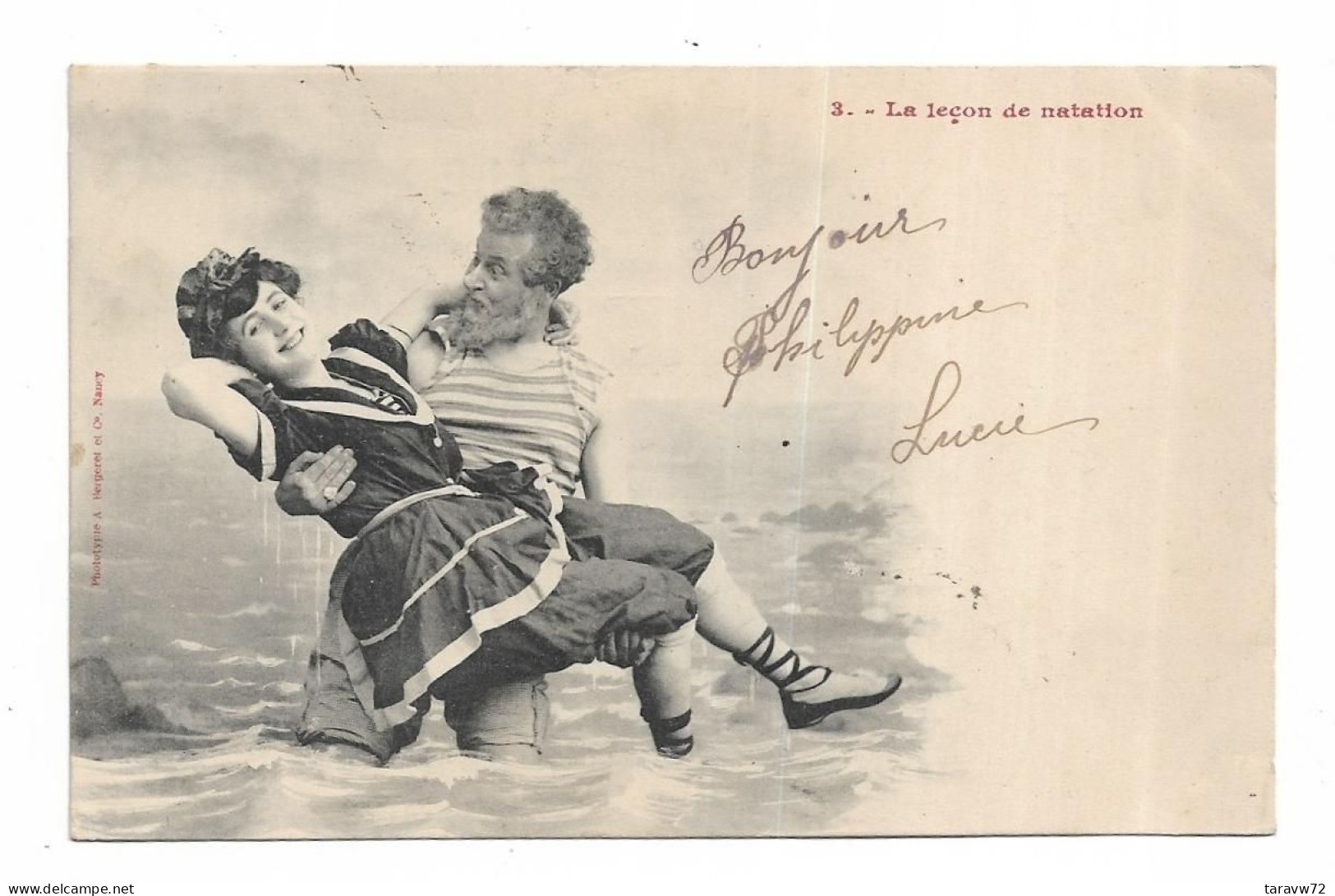 CPA FANTAISIE SIGNEE BERGERET / COUPLE - LA LECON DE NATATION - Autres & Non Classés