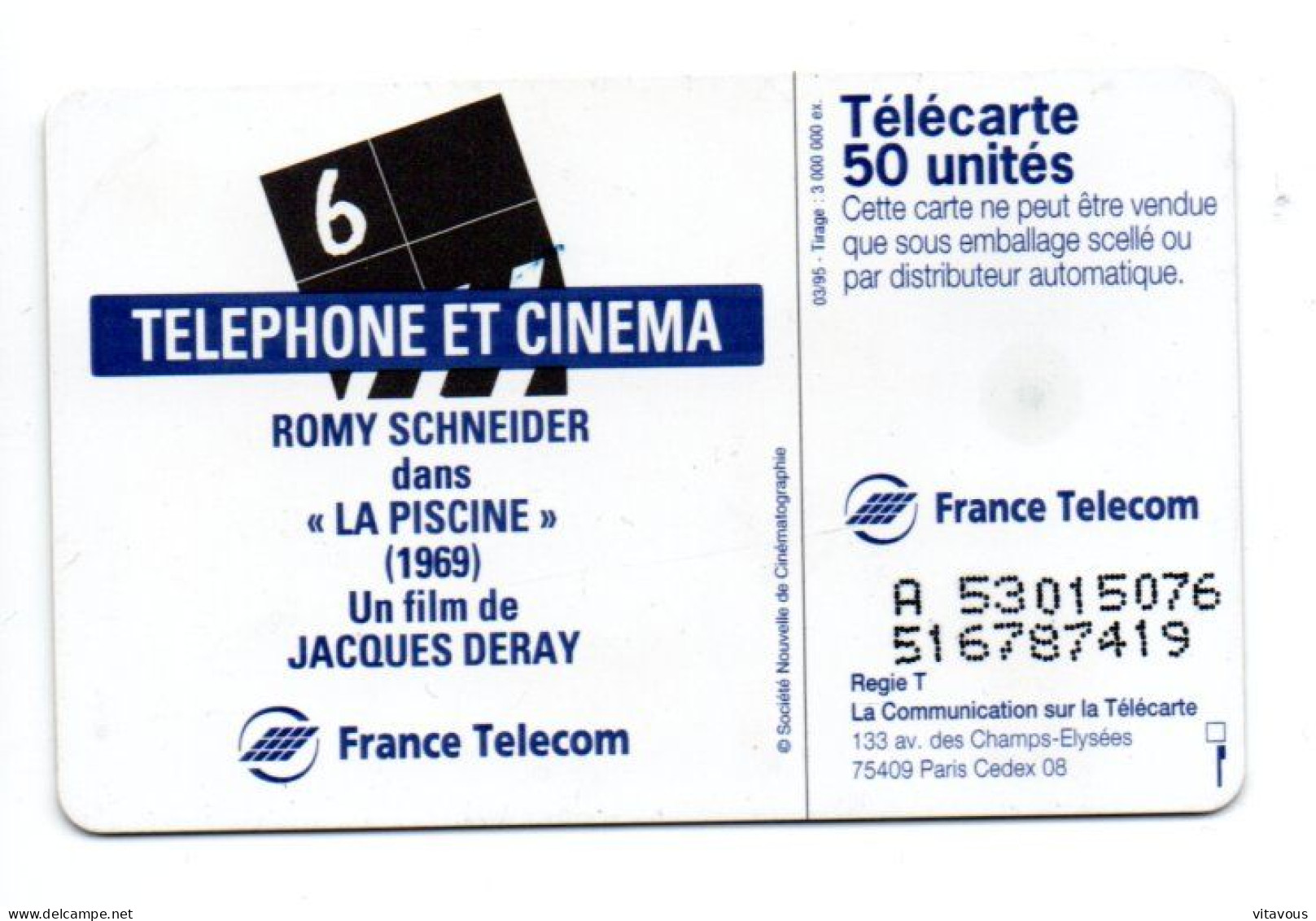 Actrice Romy SCHNEIDER   Film Movie LA PISCINE   Télécarte France 50 Unités  Phonecard  (K 377) - 1995