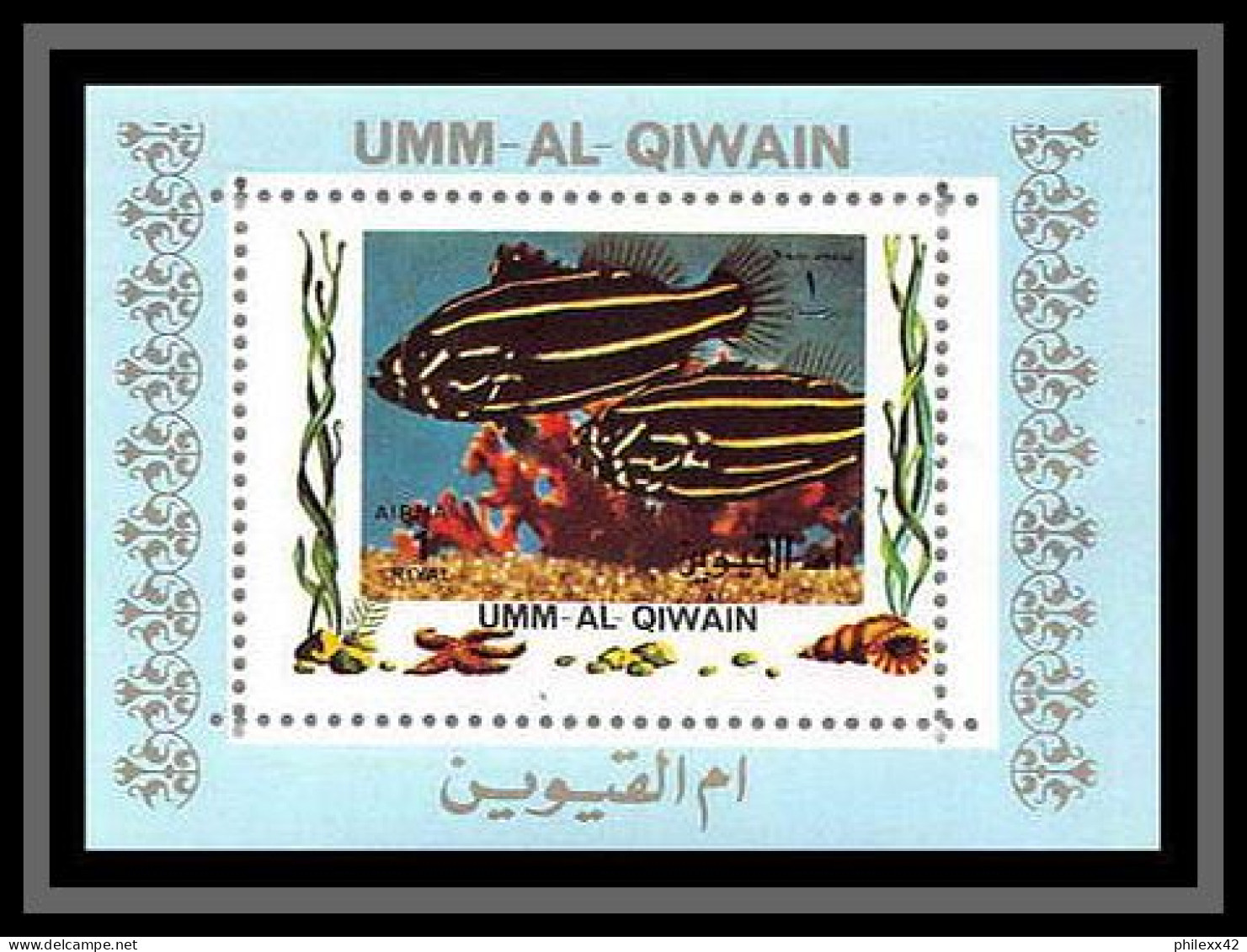 0029/ Umm al Qiwain deluxe blocs ** MNH michel N° 1466 / 1481 tropical - poissons (Fish) tirage bleu