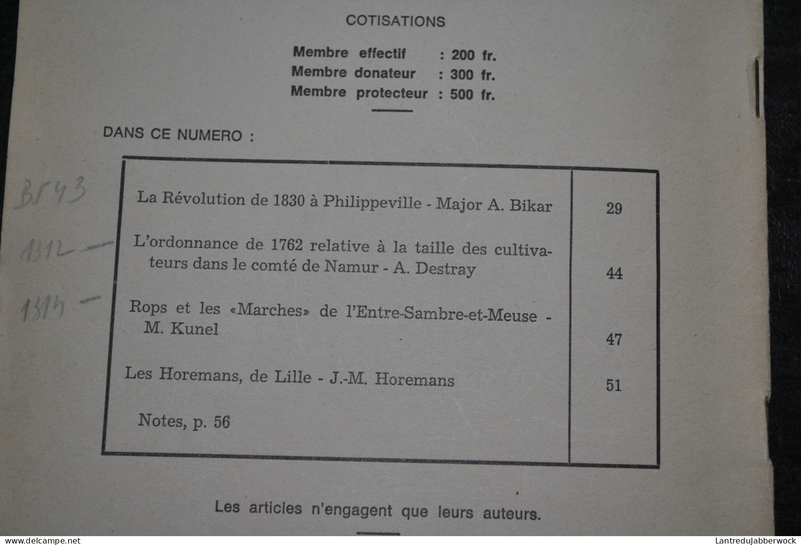 L'ANTIQUAIRE Revue Historique De L'Entre-Sambre-et-Meuse 1967 Philippeville Comté De Namur Rops Et Les Marches Horemans - Belgio