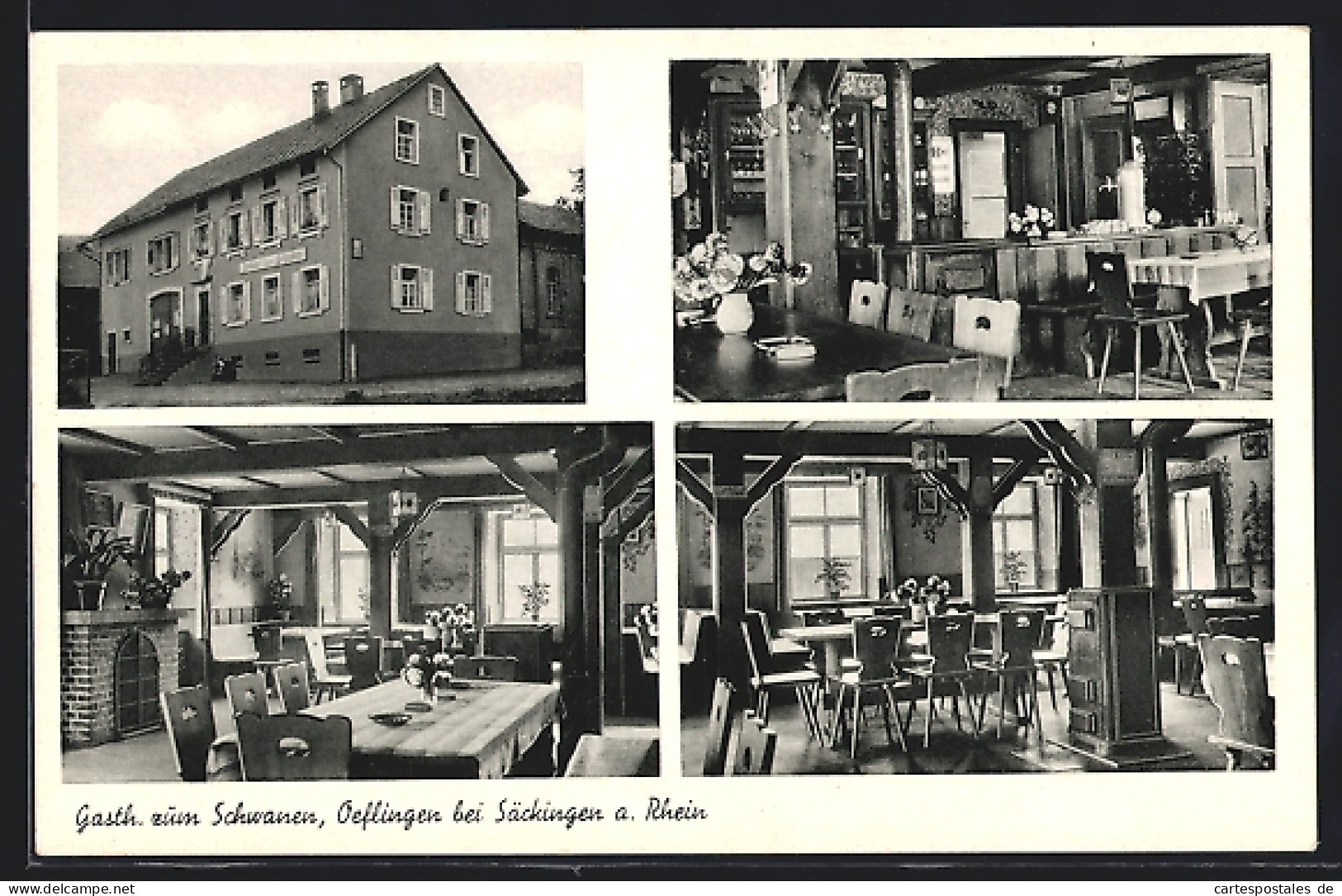 AK Oeflingen A. Rh., Gasthaus Zum Schwanen, Innen- Und Aussenansichten  - Other & Unclassified