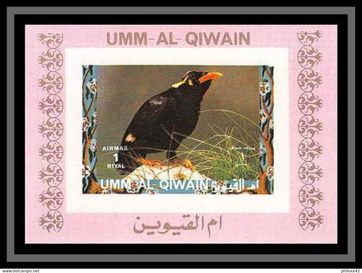0056/ Umm al Qiwain deluxe blocs ** MNH michel N° 1402 / 1417 Parrots and Finches oiseaux (birds) tirage rose imperf