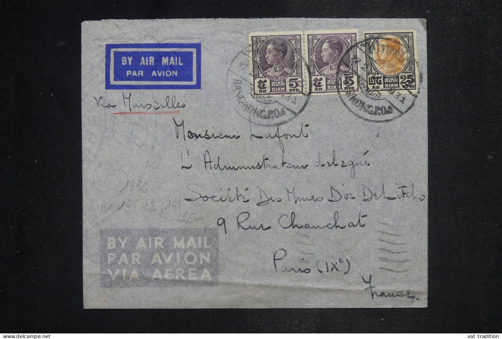 THAÏLLANDE - Lettre Par Avion Via Marseille > La France - 1936 - A 2998 - Thailand