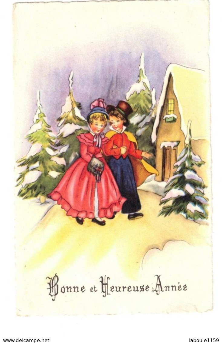 FANTAISIE NOUVEL AN MIGNONNETTE DENTELEE ILLUSTRATEUR EDUG 290 : BONNE ET HEUREUSE ANNEE - ENFANTS ET SAPINS - Sonstige & Ohne Zuordnung