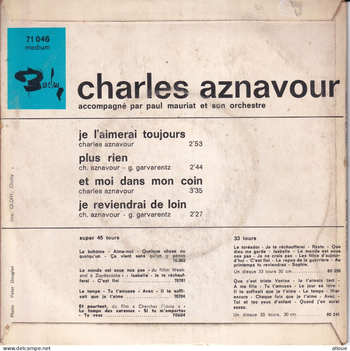 CHARLES AZNAVOUR - FR EP - JE L'AIMERAI TOUJOURS + 3 - Andere - Franstalig