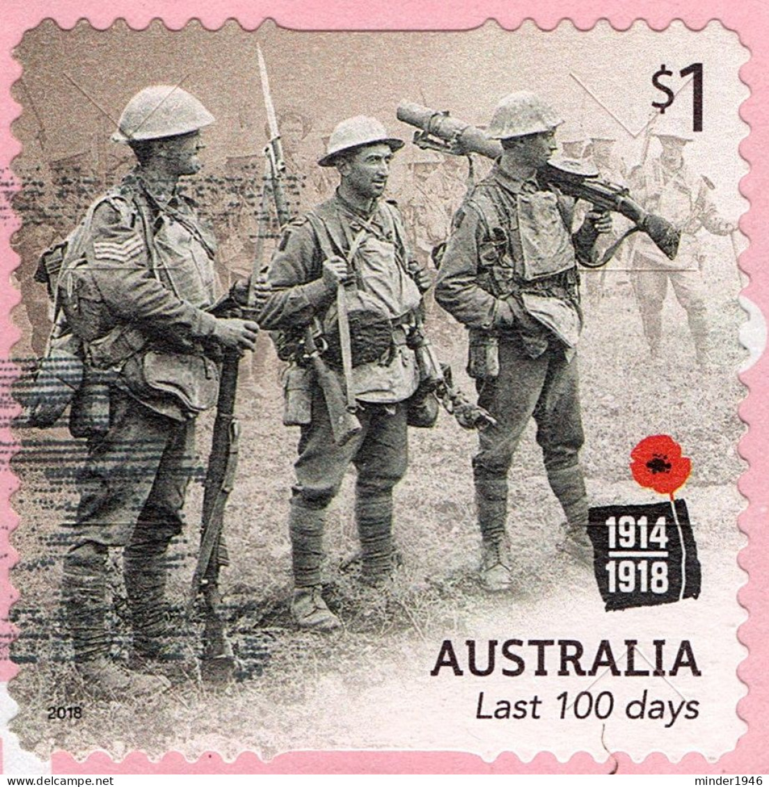 AUSTRALIA 2018 $1 Multicoloured, Centenary Of WWI: 1918 - Last 100 Days - Soldiers Die Cut Self Adhesive Used - Usati