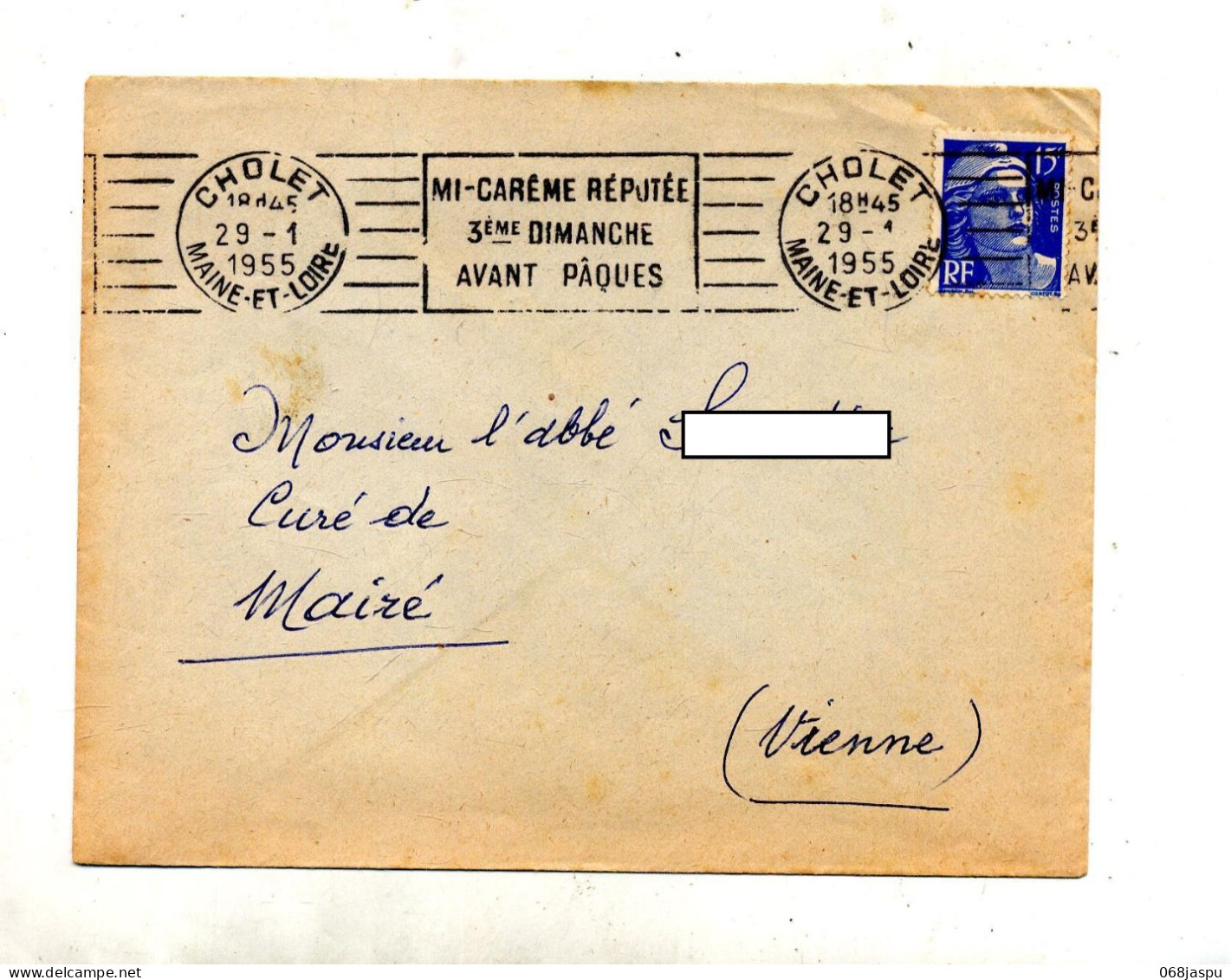 Lettre Flamme Cholet Mi-careme Sur Gandon - Mechanical Postmarks (Advertisement)