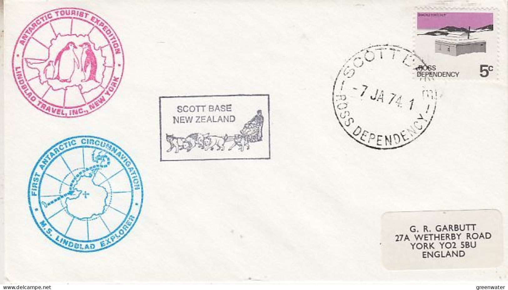 Ross Dependency Lindblad Travel 1st Antarctic Circummavigation Ca Scott Base 7 JA 1974 (RT224) - Lettres & Documents