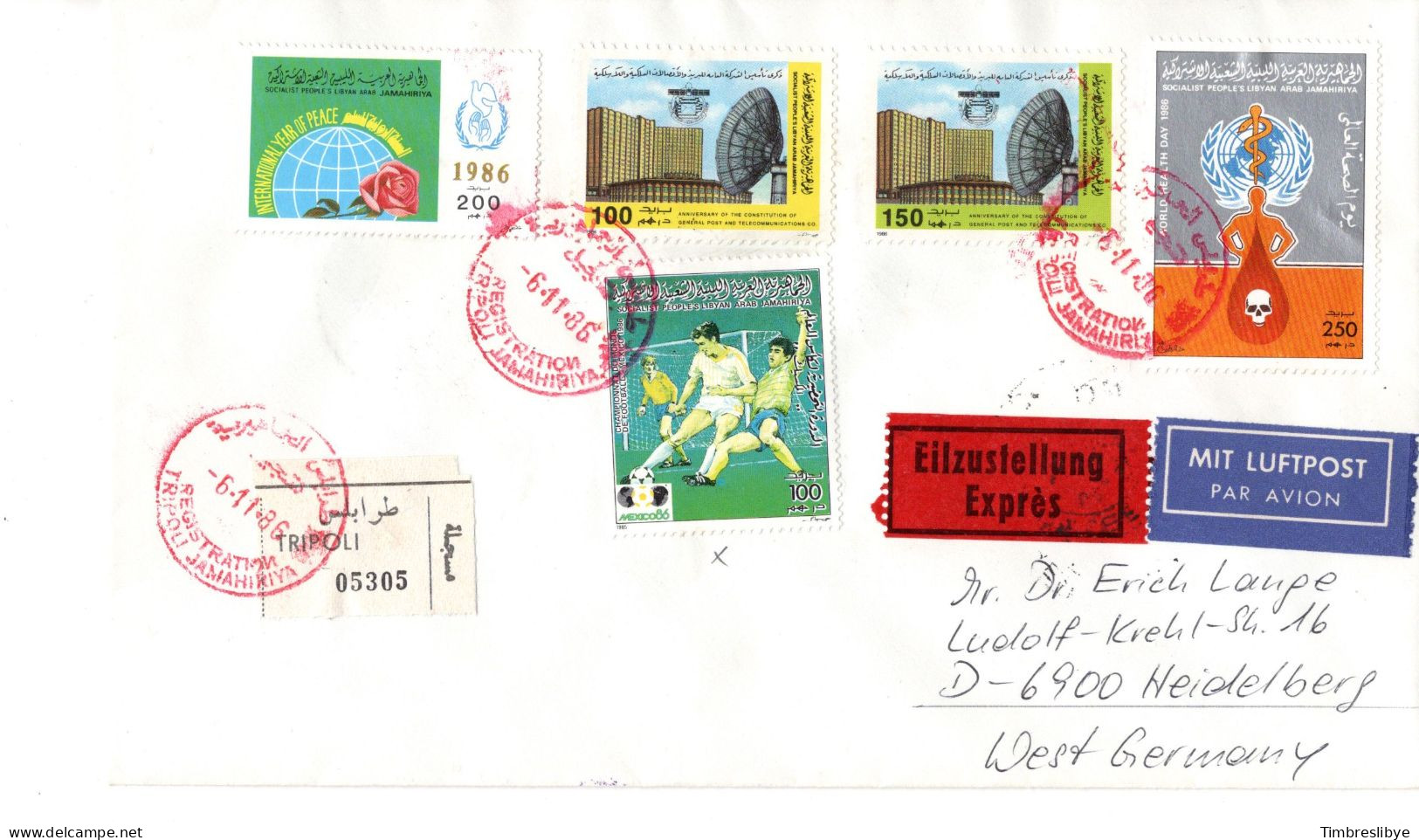 LIBYA 6.11.1986; Lettre Recommander Vers Allemagne, Avec Epreuve Couleur! Lot 60005 - Libia