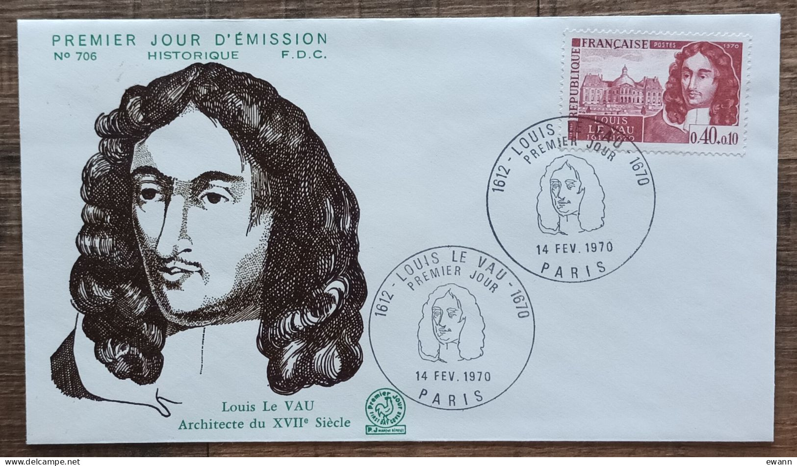 FDC 1970 - YT N°1623 - LOUIS LE VAU - PARIS - 1970-1979