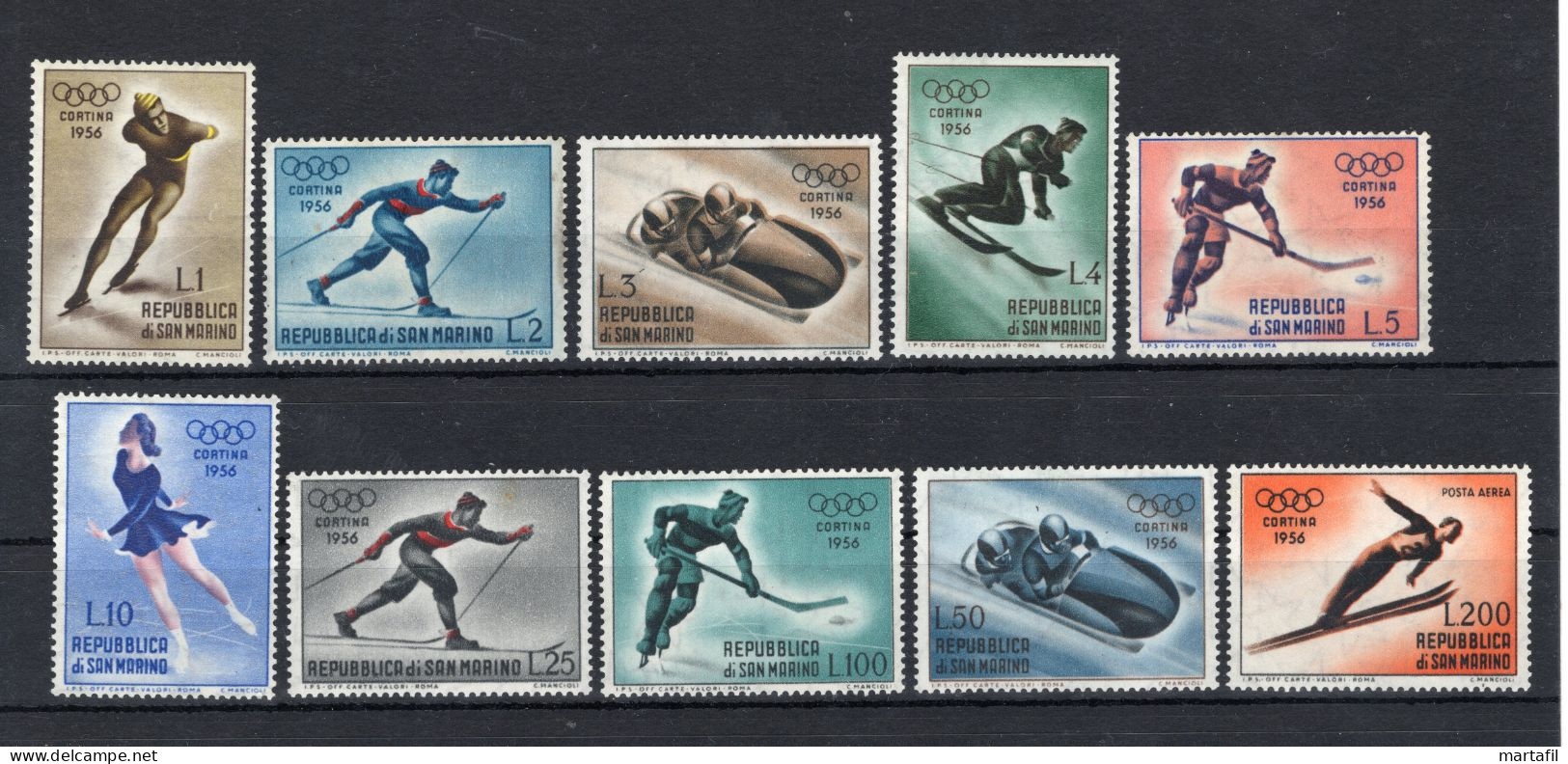 1955 SAN MARINO SET MNH ** 428/436+A116 7° Giochi Olimpici Invernali A Cortina - See Back - Nuevos