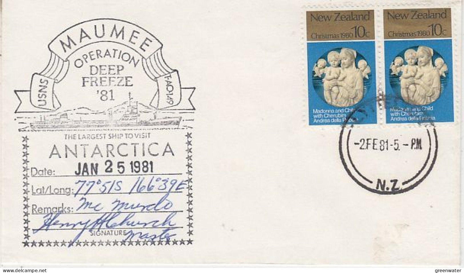 New Zealand Cover Ship Visit To McMurdo "USNS Maumee" Signature Ca Lyttelton 2 FEB 1981(RT226) - Navires & Brise-glace