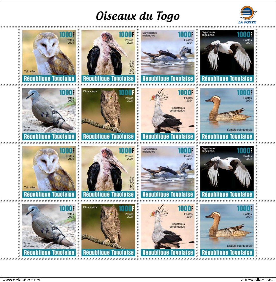 TOGO 2024 PACK MS 8V & 16V - REG & OVERPRINT - BIRDS - DUCK DUCKS BARN OWL OWLS SECRETARY EAGLES EAGLE DOVES - MNH - Búhos, Lechuza