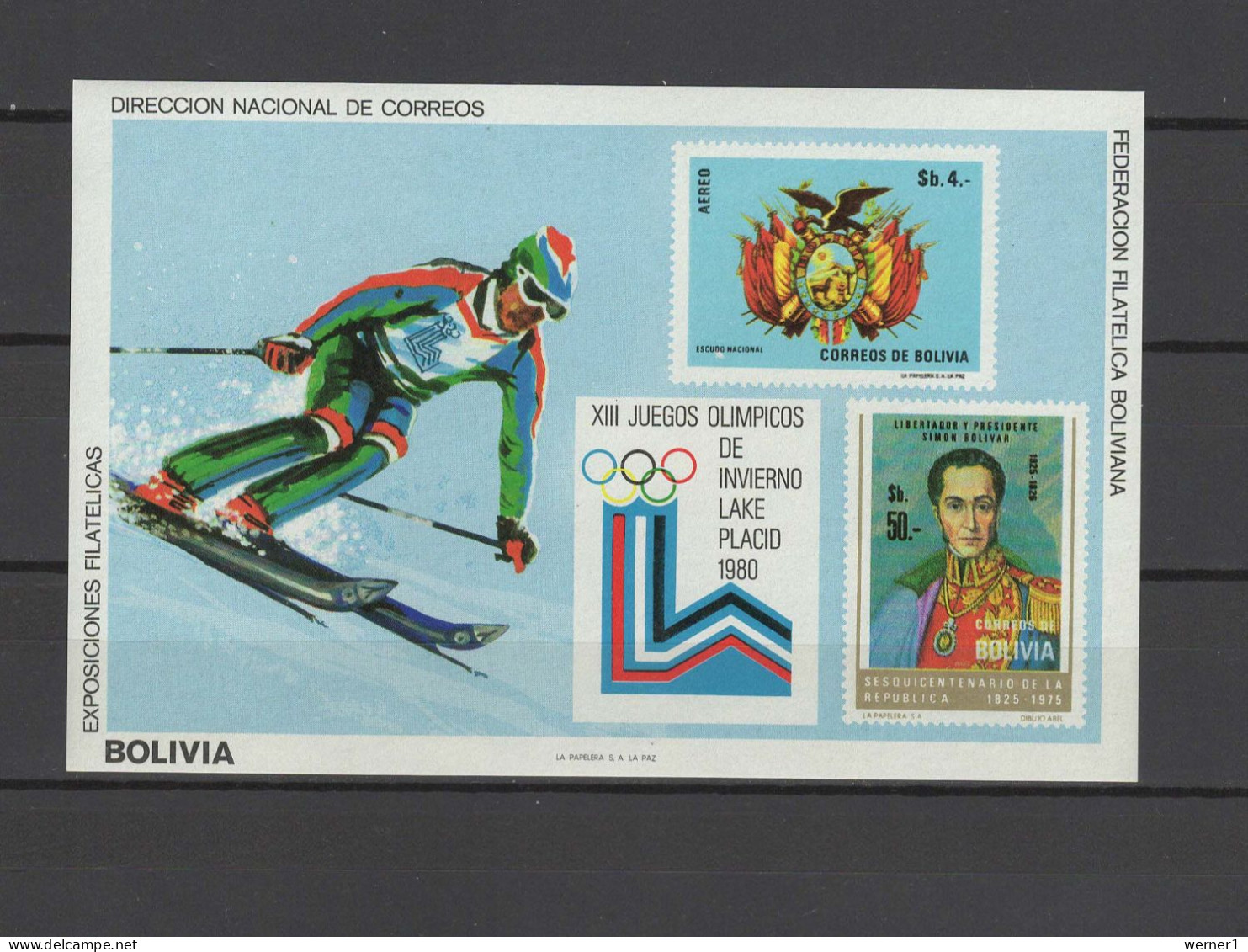 Bolivia 1980 Olympic Games Lake Placid S/s MNH -scarce- - Inverno1980: Lake Placid