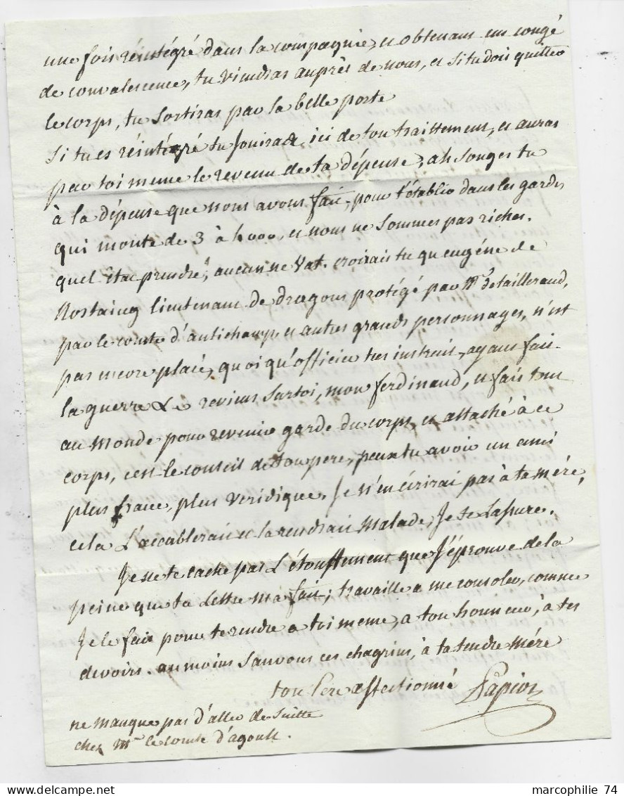 INDRE ET LOIRE MARQUE MANUSCRITE 36 TOURS 1816 LETTRE POUR GARDE DU CORPS DU ROI QUAI ORSAY A PARIS - 1801-1848: Precursores XIX