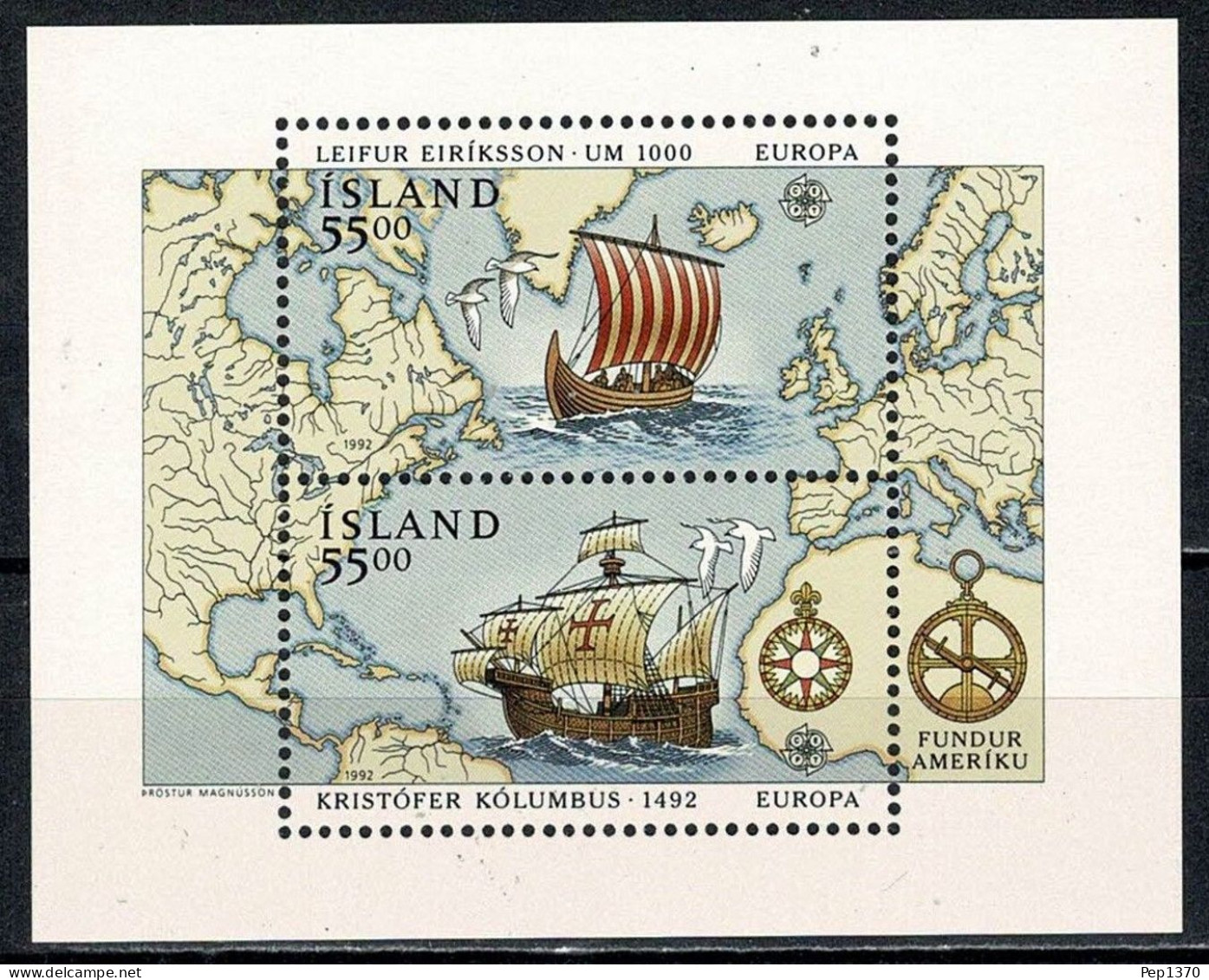 ISLANDIA 1992 - ICELAND - EUROPA CEPT - BARCOS - YVERT HB-13** ó YVERT 753/754** - 1992