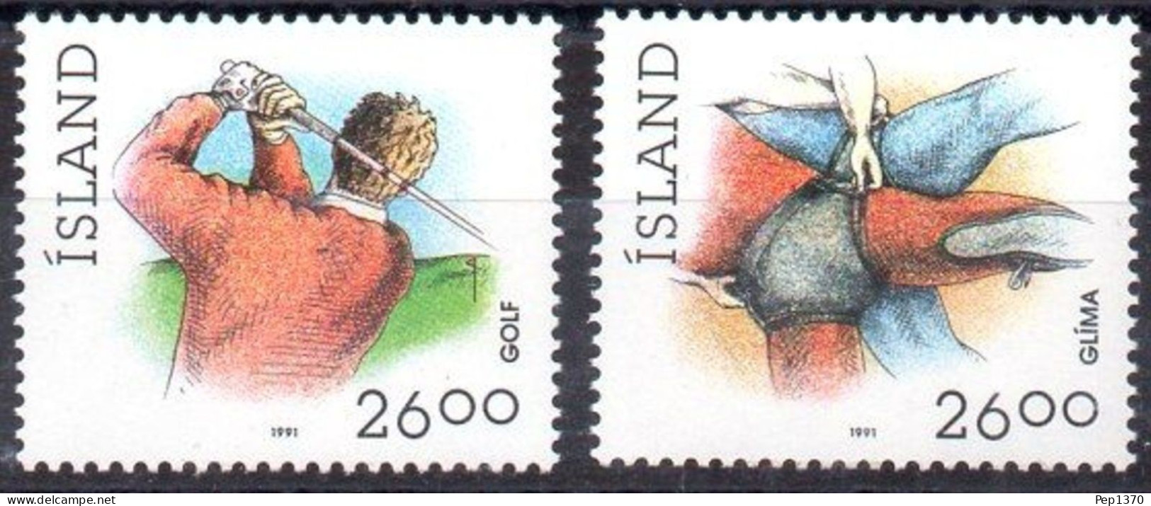 ISLANDIA 1991 - ICELAND - DEPORTES - GOLF - LUCHA - YVERT 702/703** - Golf