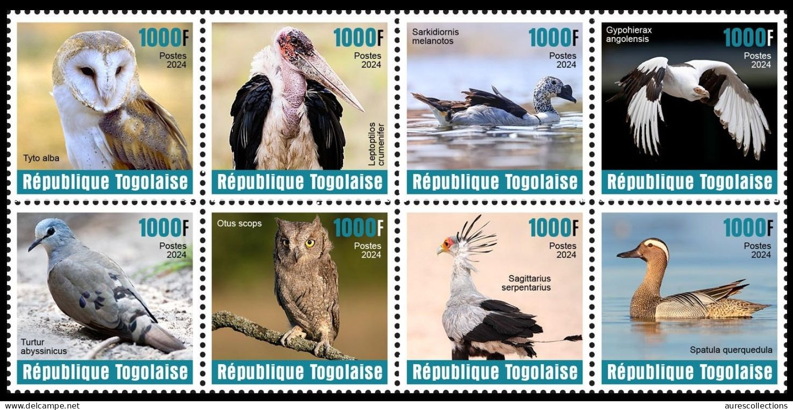 TOGO 2024 SET 8V - REGULAR ONLY - BIRDS OISEAUX - DUCK DUCKS BARN OWL OWLS SECRETARY BIRD EAGLES EAGLE DOVES - MNH - Owls