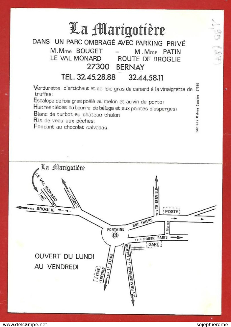 Bernay (27) Restaurant "La Marigotière" Le Val Monard Route De Broglie 2scans (non-CPM) - Bernay