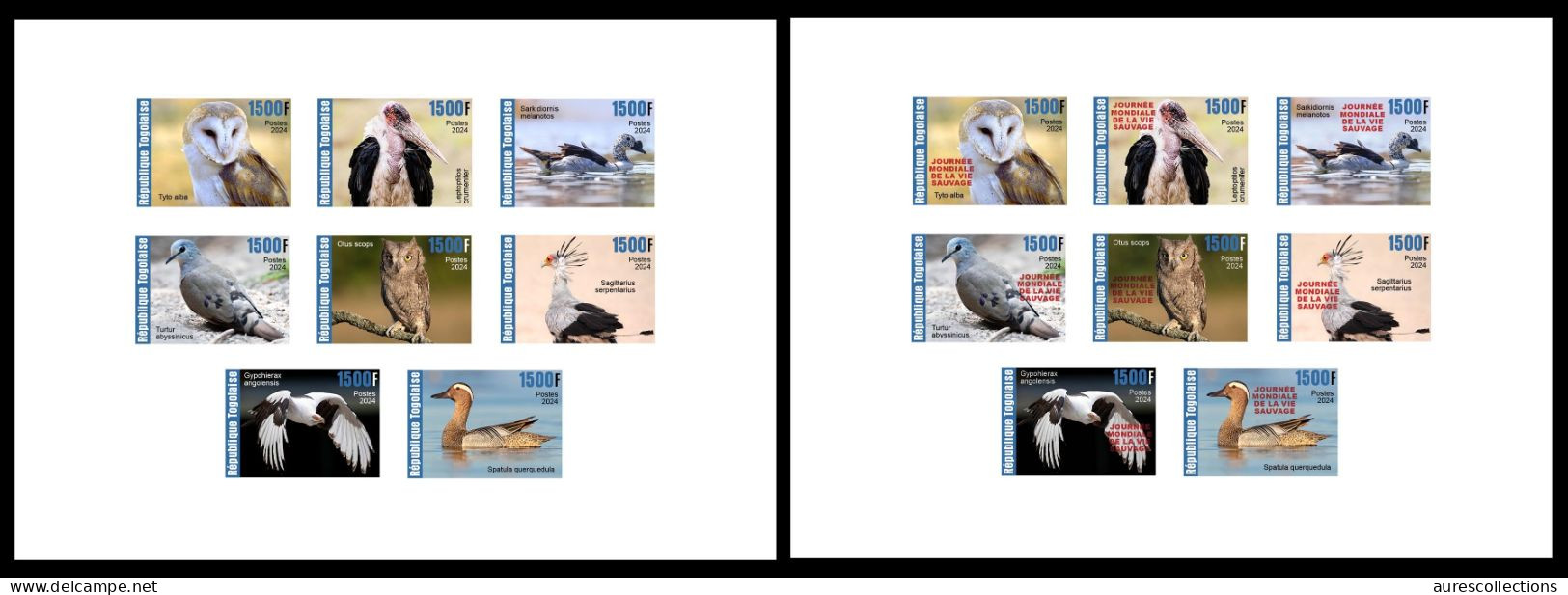 TOGO 2024 SET 2 DELUXE PROOF - REG & OVERPRINT - BIRDS OISEAUX - DUCK DUCKS BARN OWL OWLS SECRETARY BIRD EAGLES DOVES - Hiboux & Chouettes