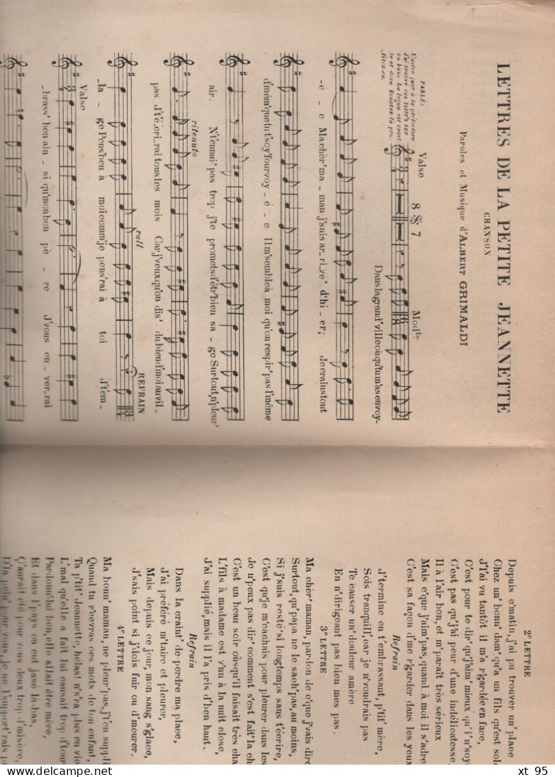Partition - Lettres De La Petite Jeannette - Albert Grimaldi - Partitions Musicales Anciennes