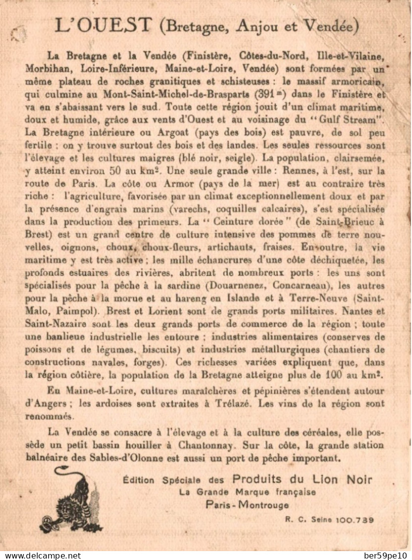 CHROMO EDITION SPECIALE DES PRODUITS DU LION NOIR L'OUEST BRETAGNE ANJOU ET VENDEE - Otros & Sin Clasificación