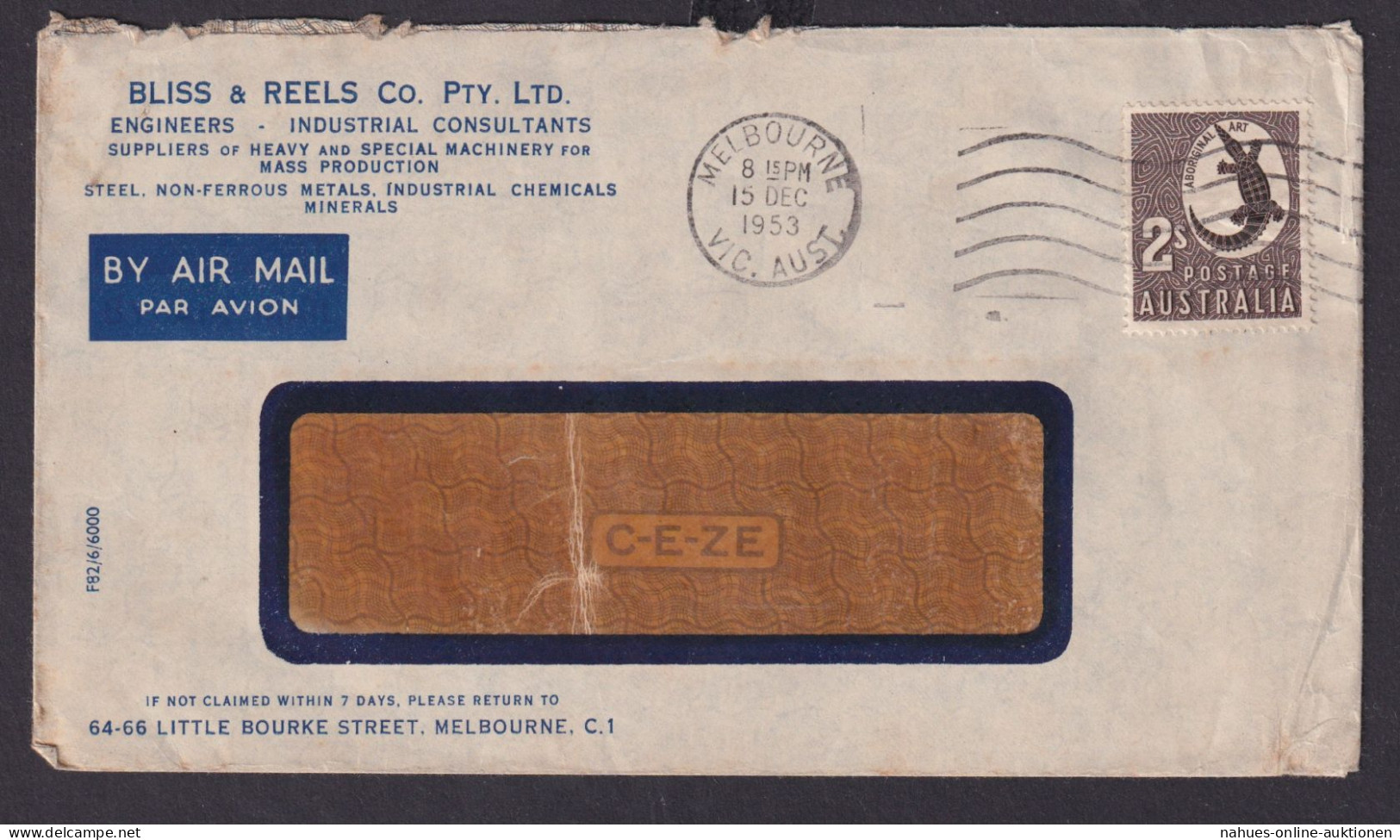 Australien Luftpost Brief 2 S Eidechse Ab Melbourne - Verzamelingen