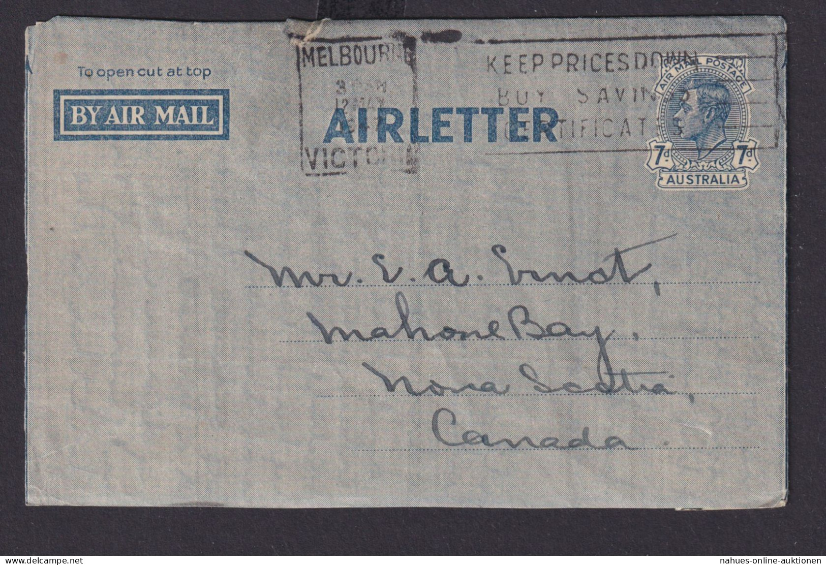Flugpost Air Mail Australien Ganzsache Airletter Aerogramm 7 D. King Georg - Verzamelingen