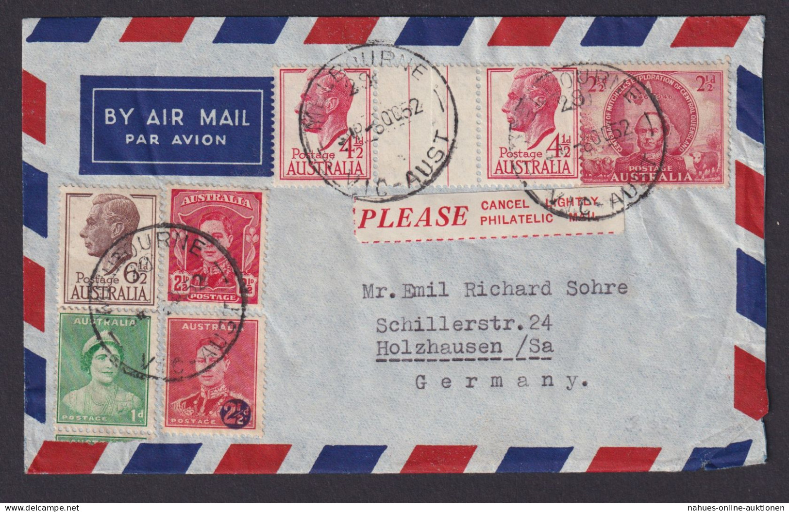 Flugpost Brief Air Mail Australien MIF 160 + Zusammendruck 216 Leerfeld Melbourn - Verzamelingen