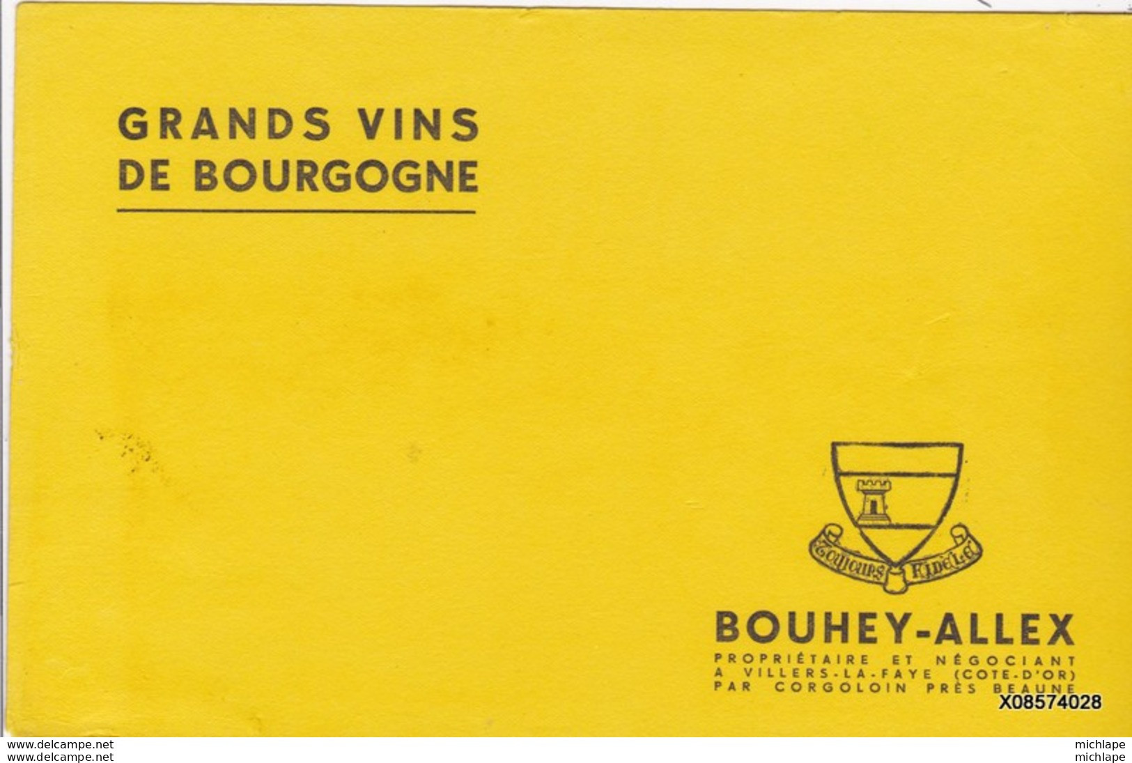 BUVARD GRAND VINS DE BOURGOGNE BOUHEY ALLEX   21 Cm X 13  Cm - Licores & Cervezas