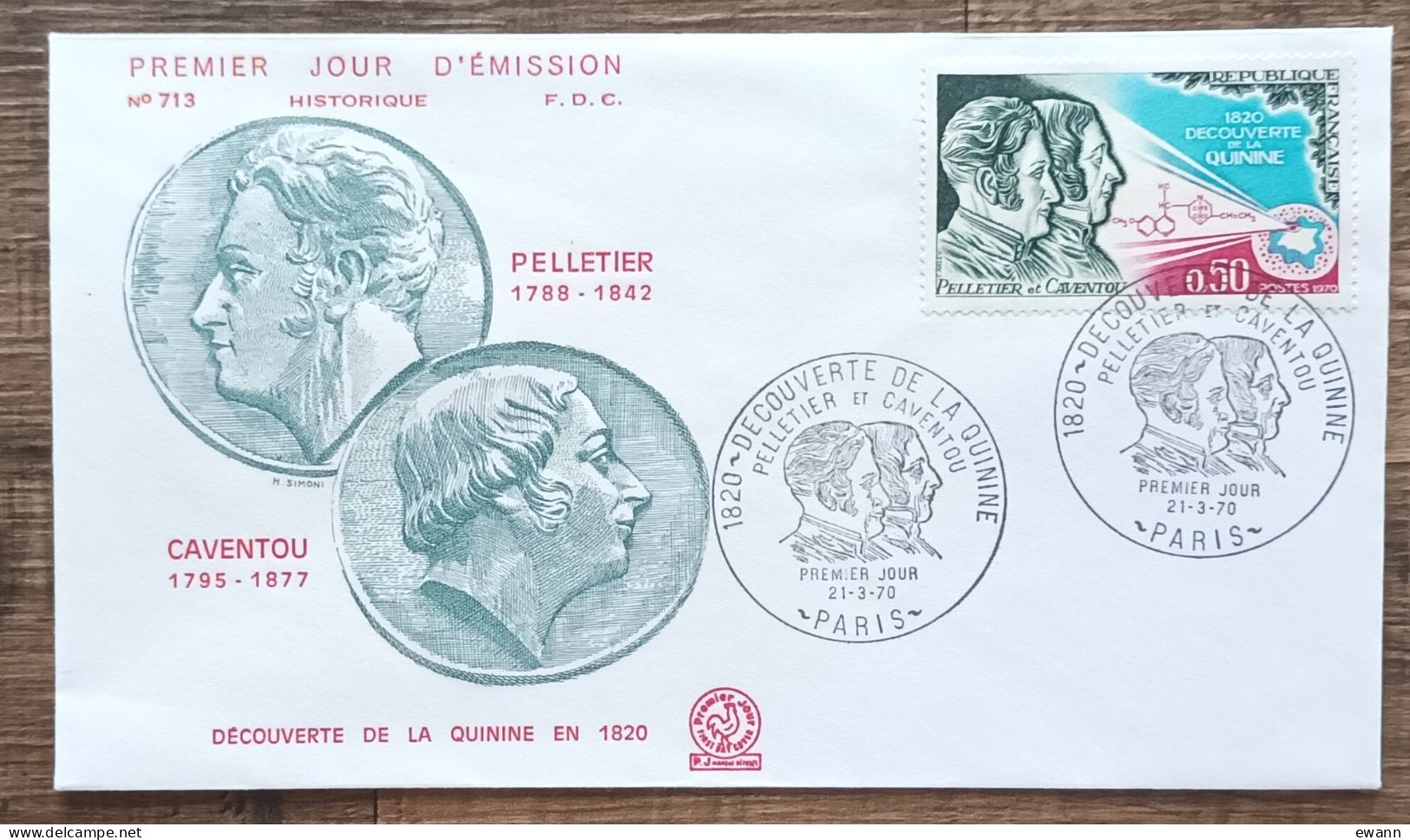 FDC 1970 - YT N°1633 - DECOUVERTE DE LA QUININE / PELLETIER ET CAVENTOU - PARIS - 1970-1979