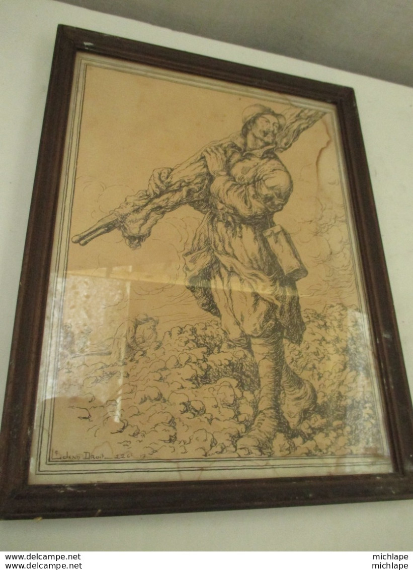 Lithographie - Gravure - Cadre -   Signé  Lt  Jean Droit  26 Cm Par 34 Cm - Decorative Weapons