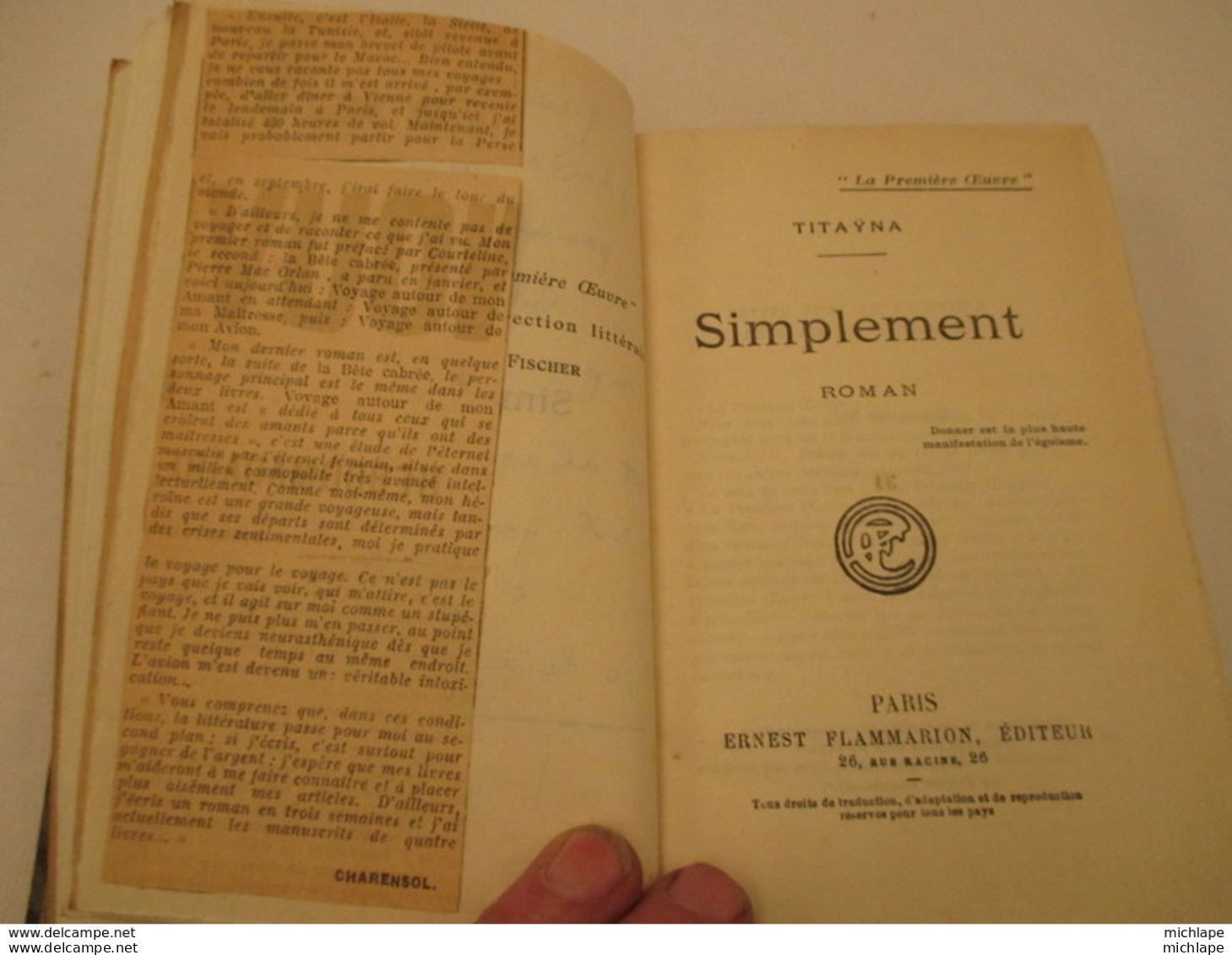 livre relié - TITAYANA SIMPLEMENT exemplaire N° 31( dédicace de l'auteur ) format 13 X 19 cm 247 pages très bon etat