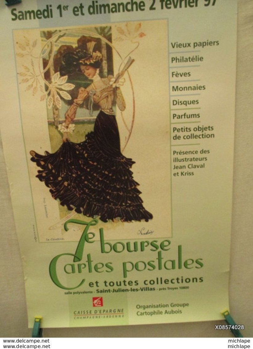 Affiche -   Bourse Cartes Postales  St Julien (Troyes)  -fevrier 1997  40 Cm Sur 60 Cm - Afiches