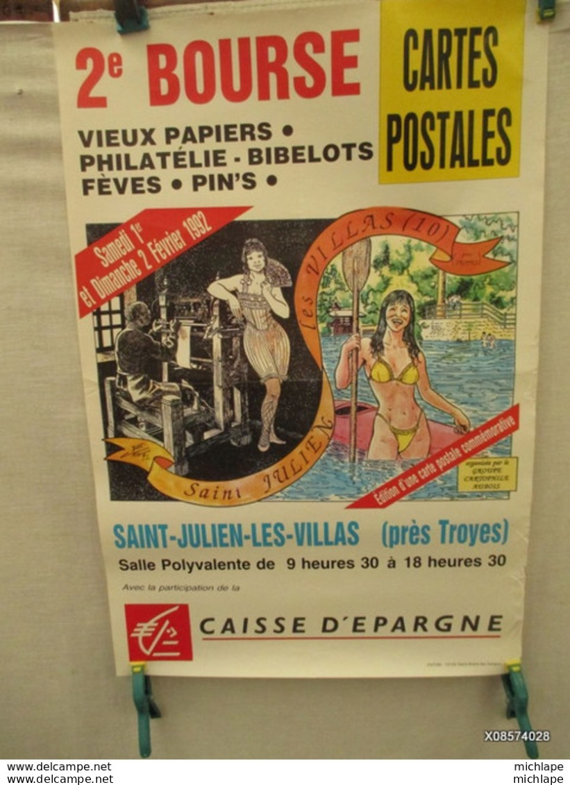 Affiche -  Bourse Cartes Postales  St Julien (Troyes)  -fevrier 1992  40 Cm Sur 60 Cm - Plakate