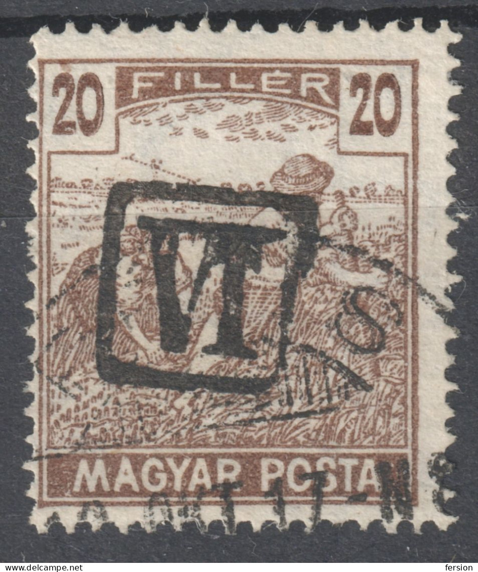 1919 Hungary Baranya SHS Yugoslavia Vojvodina Croatia Local Issue Occupation DUE PORTO VI 20 F Harvester PÉCS Postmark - Baranya