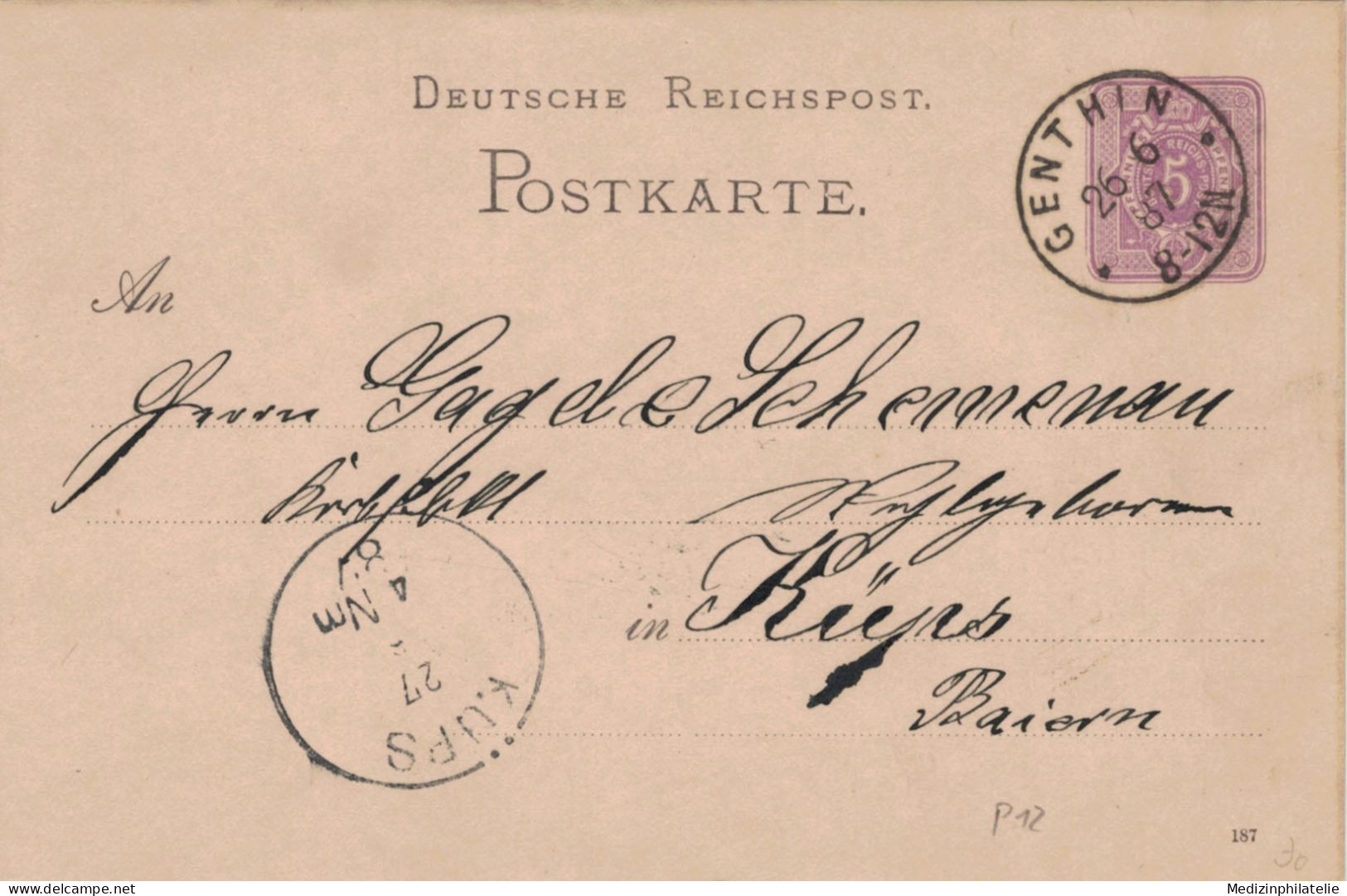 Ganzsache 5 Pfennig - Genthin 1887 > SchemenauKüps - Postkarten