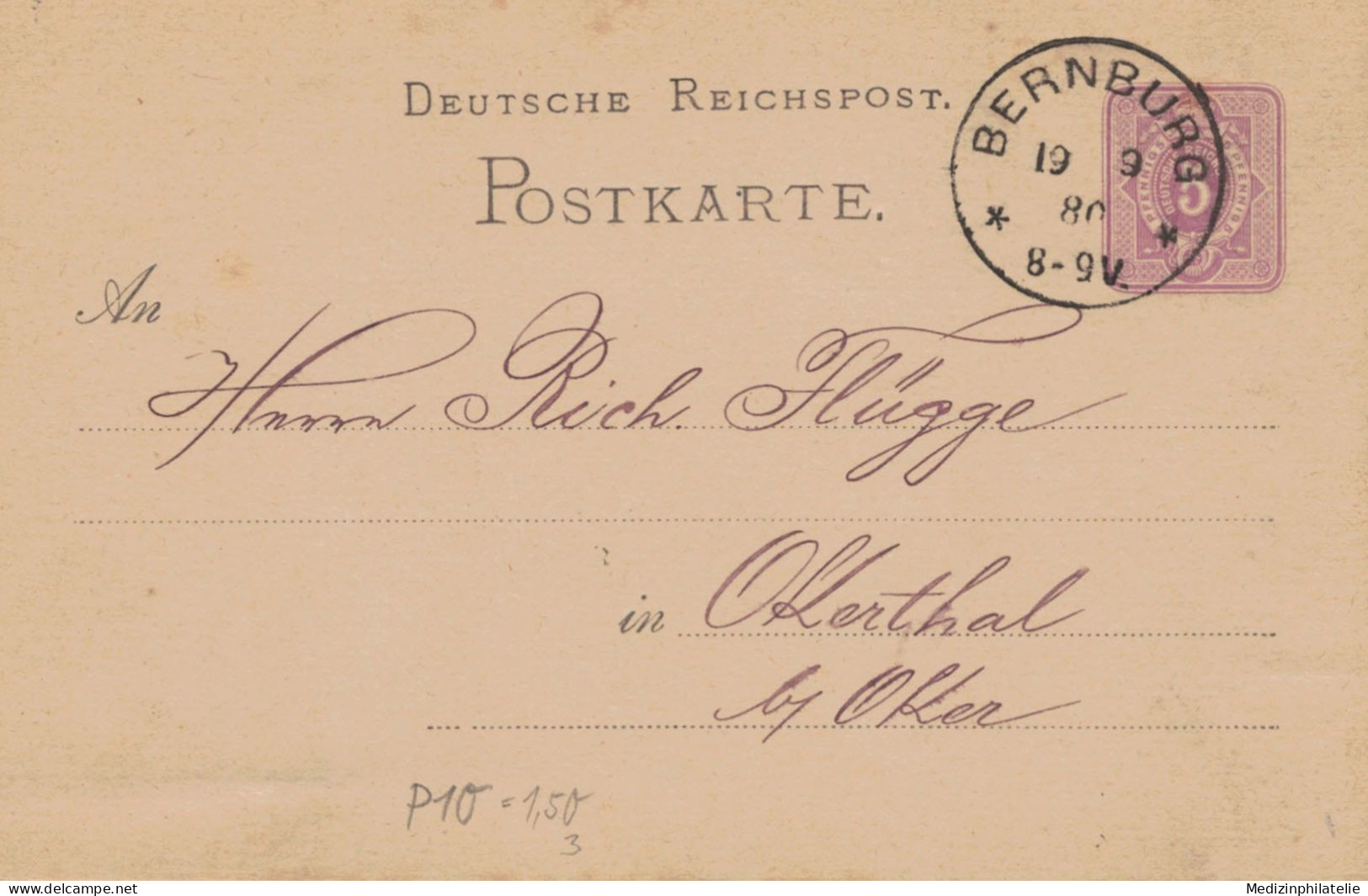 Ganzsache 5 Pfennig - Gebrüder Lange Bernburg 1880 > Richard Flügge Okerthal - Briefkaarten