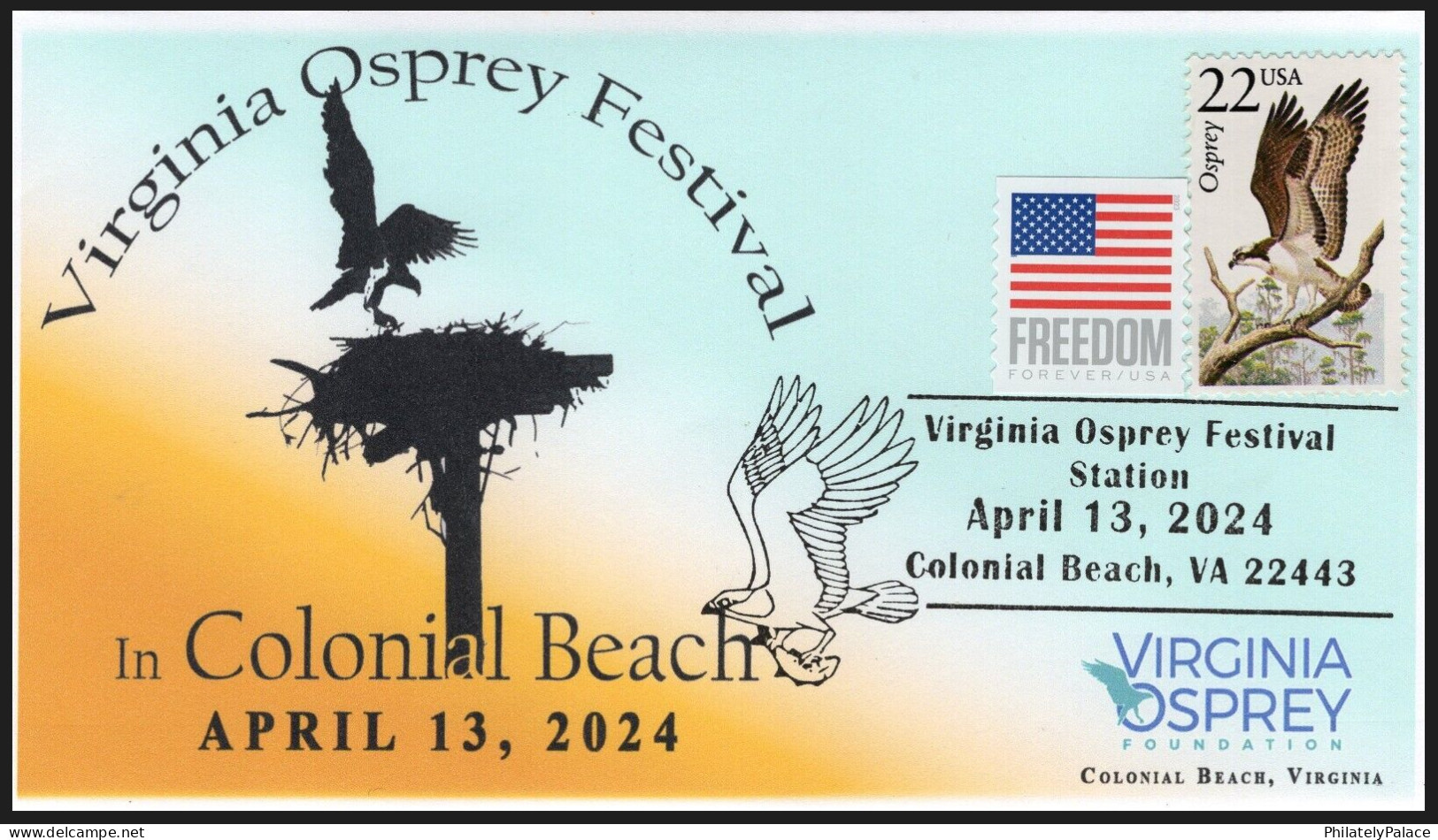 USA 2024 Virginia Osprey Festival,Eagle,Colonial Beach,Flag,Nest,Fish,Bird, Event Cover (**) - Storia Postale