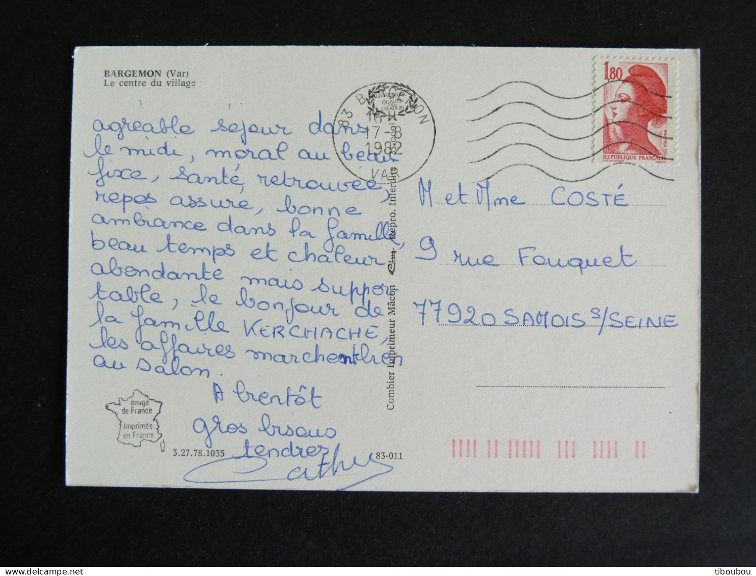 BARGEMON - VAR - FLAMME MUETTE SUR LIBERTE GANDON - LE CENTRE DU VILLAGE - Mechanical Postmarks (Advertisement)