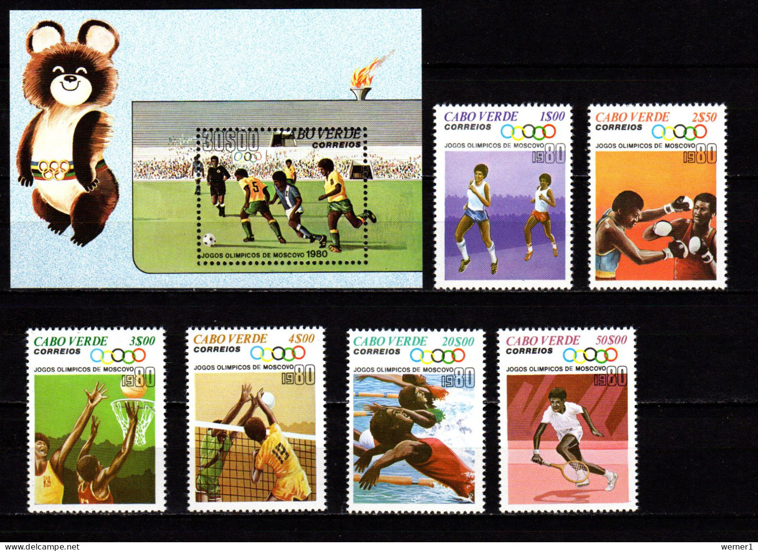 Cape Verde 1980 Olympic Games Moscow, Football Soccer, Boxing, Basketball, Volleyball, Tennis Etc. Set Of 6 + S/s MNH - Sommer 1980: Moskau