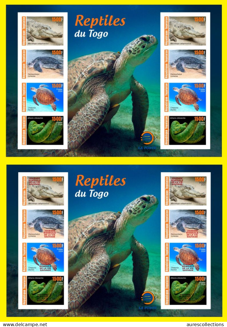 TOGO 2024 MS 8V IMPERF - REG & OVERPRINT - REPTILES - TURTLE TURTLES TORTUES SNAKE SNAKES SERPENTS CROCODILE - MNH - Tortues