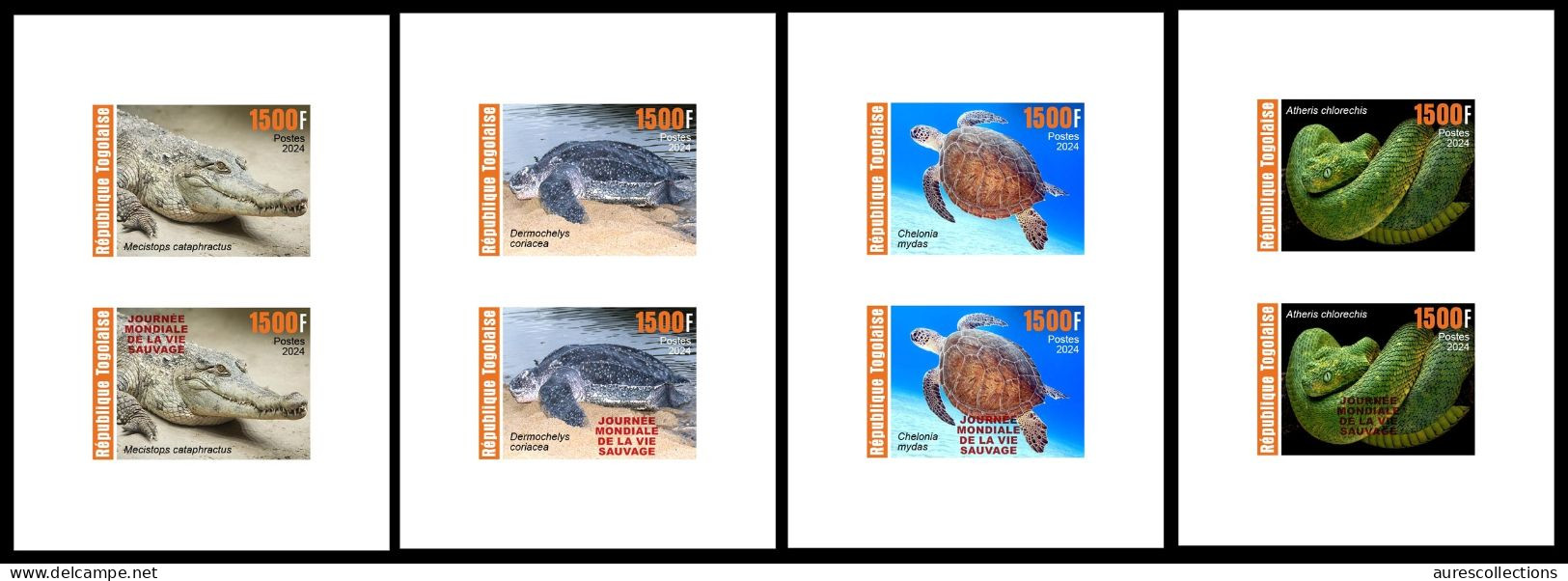 TOGO 2024 SET 4 DELUXE PROOF - REG & OVERPRINT - REPTILES - TURTLE TURTLES TORTUES SNAKE SNAKES SERPENTS CROCODILE - Turtles