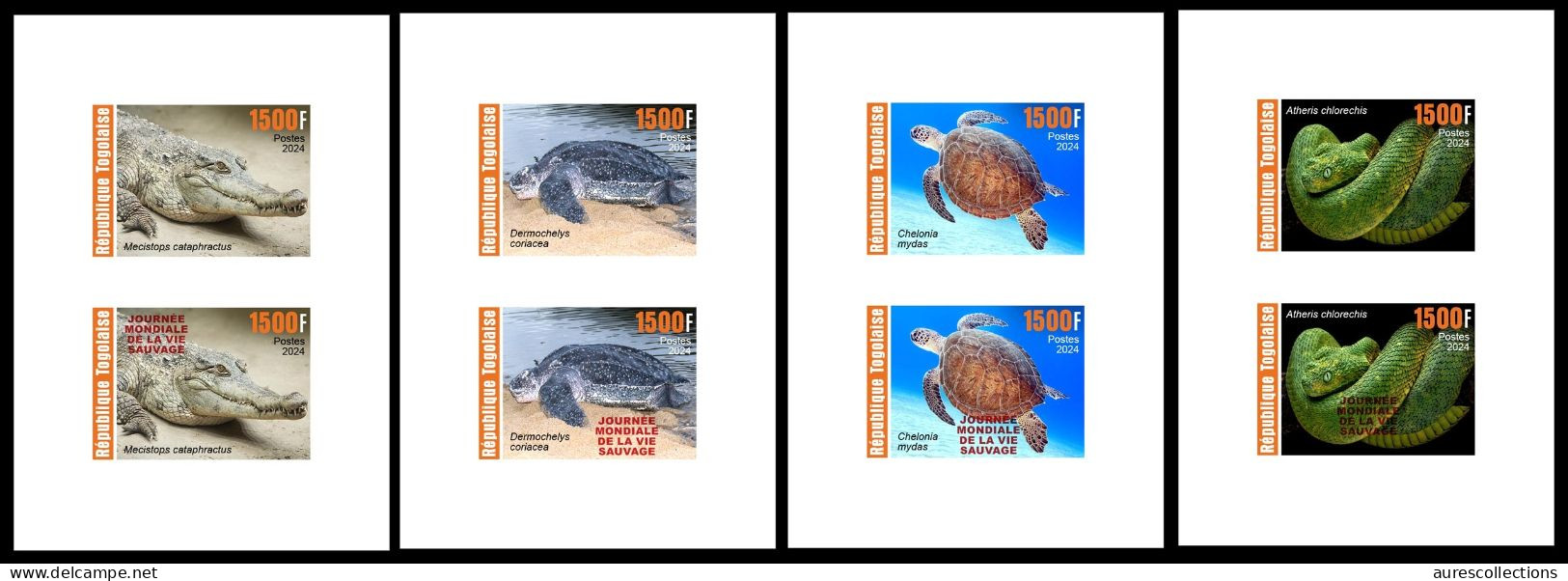 TOGO 2024 SET 4 DELUXE PROOF - REG & OVERPRINT - REPTILES - TURTLE TURTLES TORTUES SNAKE SNAKES SERPENTS CROCODILE - Tartarughe