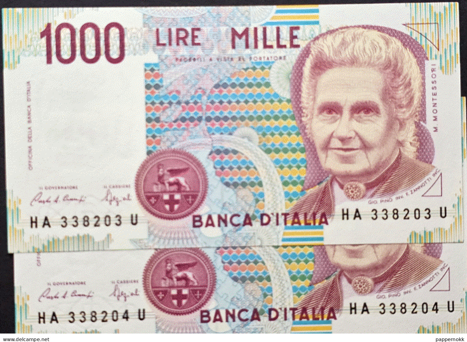 1000 Lire Montessori - Ciampi.  16 banconote Serie AB/EA/FA/FB/ PA/VC/HA.  FDS mai circolate