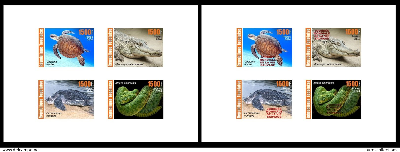 TOGO 2024 MIXED DELUXE PROOF - REG & OVERPRINT - REPTILES - TURTLE TURTLES TORTUES SNAKE SNAKES SERPENTS CROCODILE - Tortues