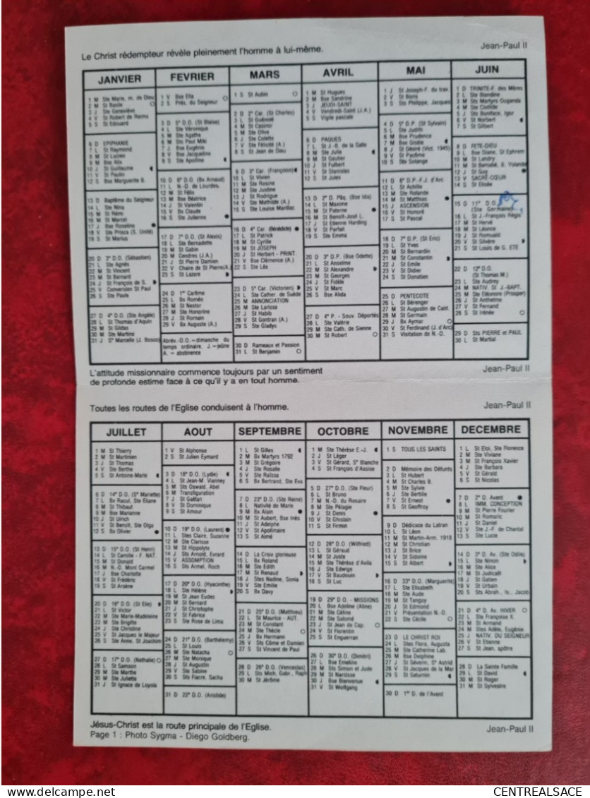 CALENDRIER 1980 OEUVRE PONTIFICALE DE SAINT PIERRE LYON LE PAPE JEAN PAUL 2 - Otros & Sin Clasificación