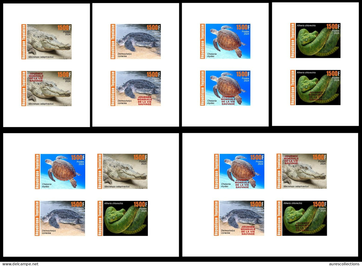 TOGO 2024 PACK 6 DELUXE PROOF - REG & OVERPRINT - REPTILES - TURTLE TURTLES TORTUES SNAKE SNAKES SERPENTS CROCODILE - Tortugas