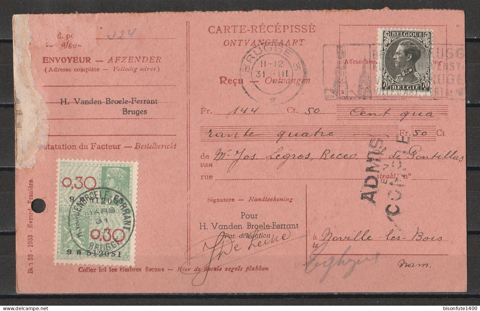 Belgique 1936 : Document Philatélique Avec Timbres D'époque Et Oblitérations D'époque (à étudier) - 1931-1960