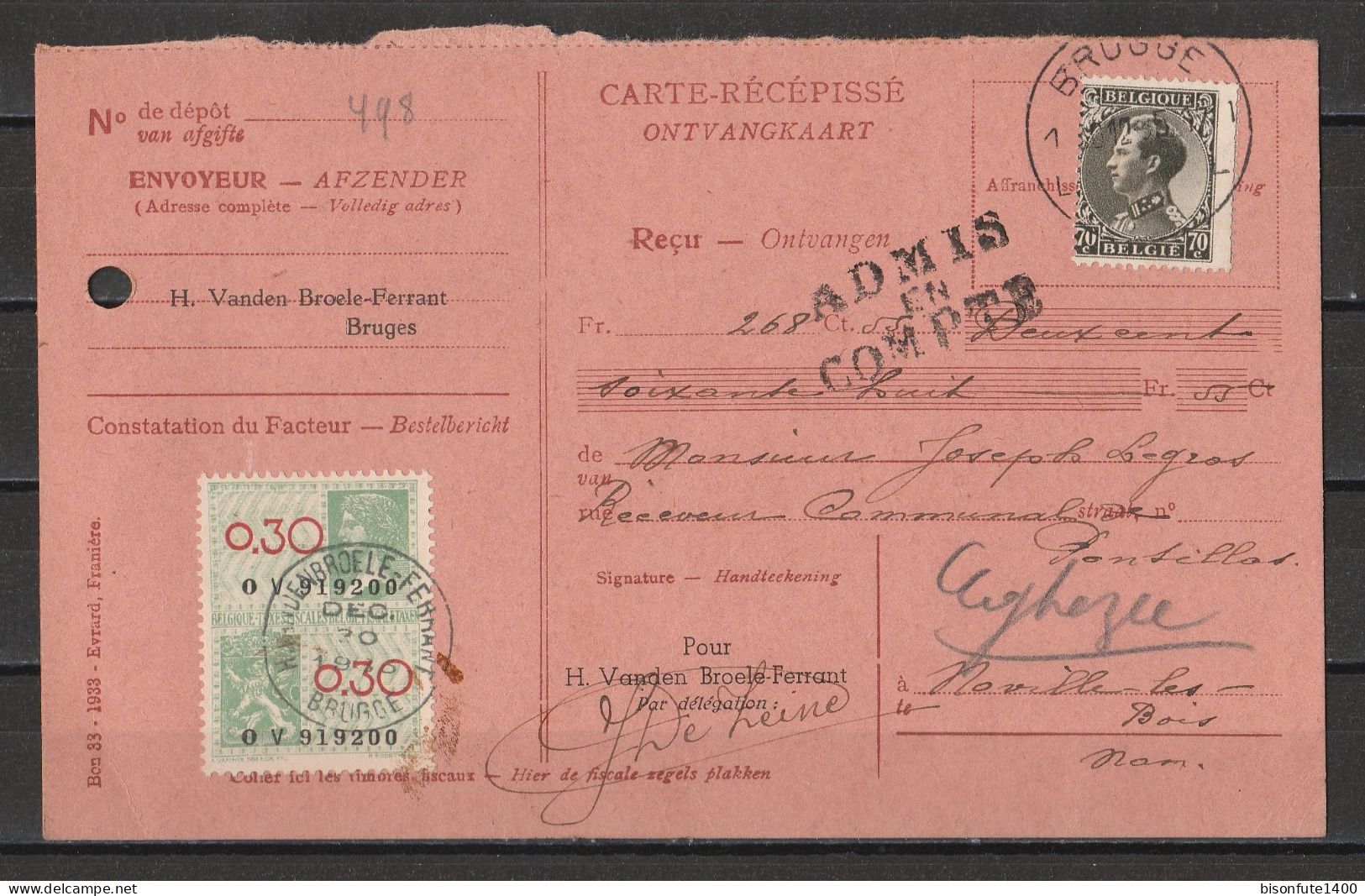 Belgique 1936 : Document Philatélique Avec Timbres D'époque Et Oblitérations D'époque (à étudier) - 1931-1960